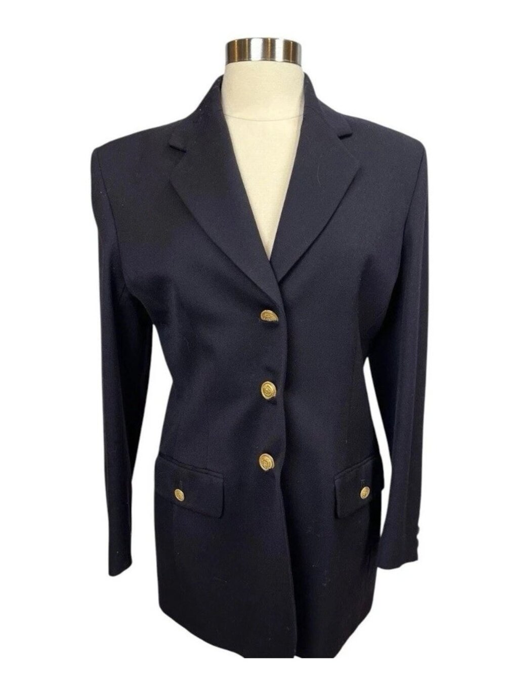 Marks & Spencer Blazer Womens 12 Navy Gold Button Career Equestrian Classic